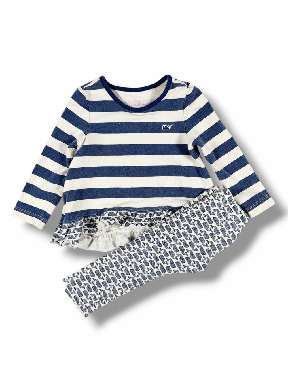 Vineyard Vines Whale Stripe Peplum Top & Whale Print Leggings Set Size 2